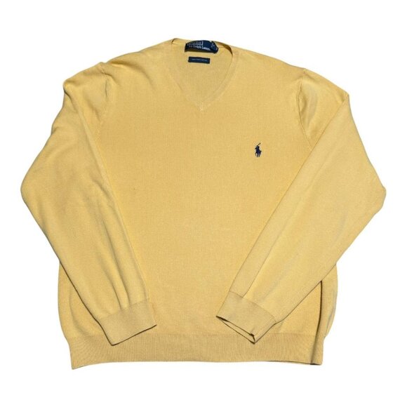 Polo Ralph Lauren 100% Pima Cotton Yellow‎ Stained Sweater Men’s Large - Picture 1 of 5